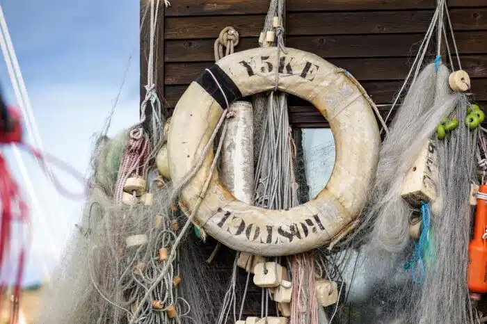 Molo Fiandre Rete da pesca in un molo